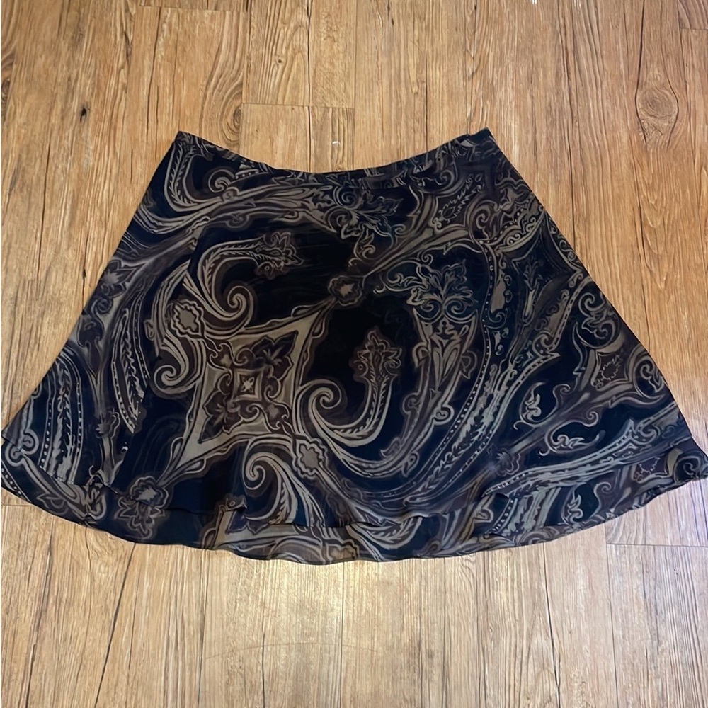 Express Black and Tan Paisley A-Line Skirt